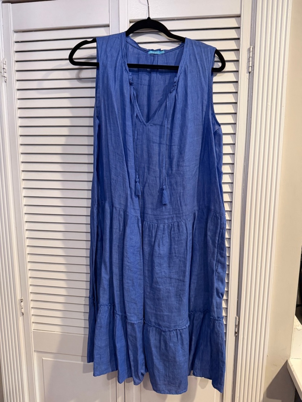 Sleeveless Blue Tiered Cotton Dress